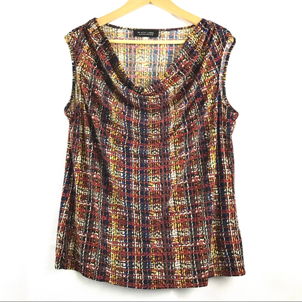 Black label by EVAN-PICONE Drape Neckline Sleeveless Top XL Casual Club Office